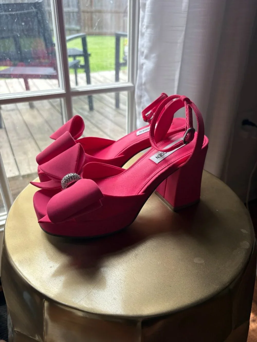 Steve Madden Hot Pink Satin Bow Platform Block Heel Sandals Women's 6.5M